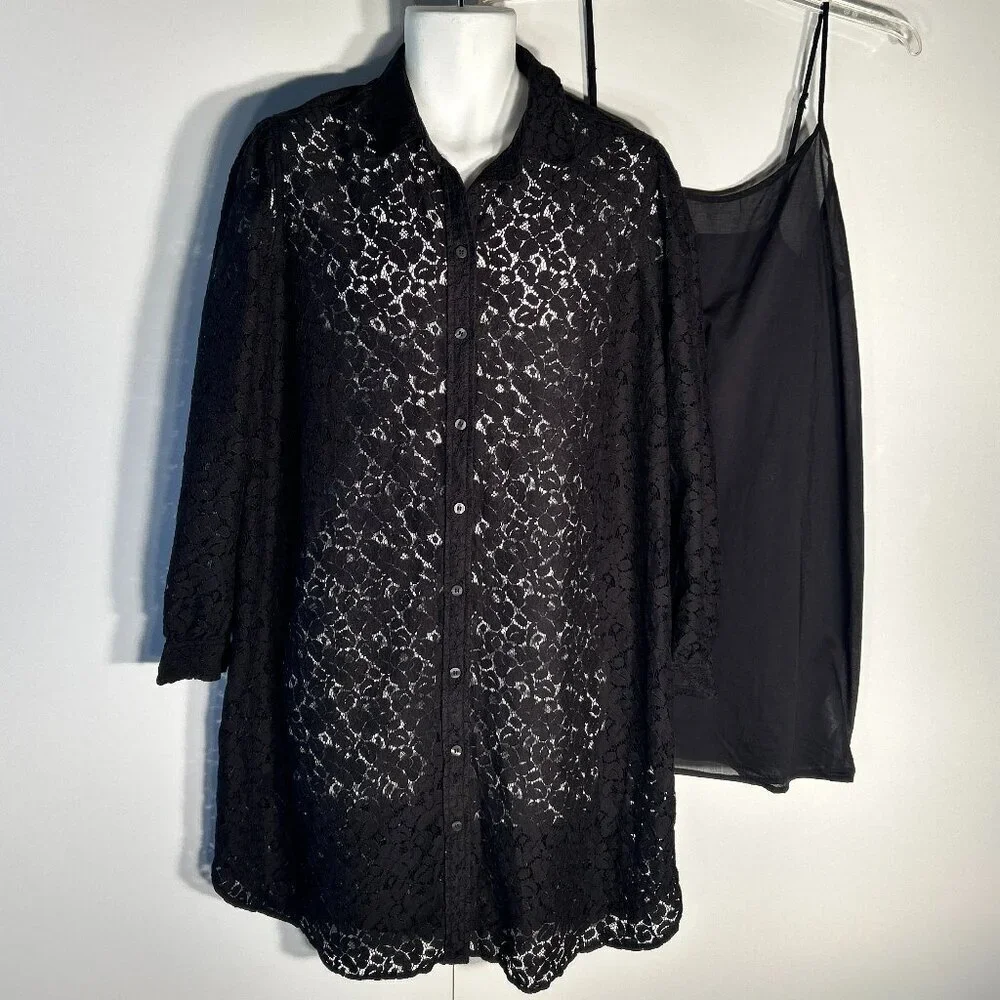 GAP SZ XL Black Lace Dress Feminine Boho Whimsigoth Dark Romance Dressy